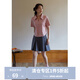 獨束大碼女裝復古POLO領(lǐng)收腰顯瘦T恤女夏季新款微胖mm休閑百搭上衣 桃粉色 M （尺碼：1）
