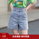 茵曼（INMAN）直筒闊腿牛仔短褲女士夏季新款顯瘦寬松冰氧吧高腰熱褲子 淺藍色-18322824 29