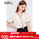 百圖betu女裝夏季新款襯衫撞色V領(lǐng)小香風(fēng)襯衫短袖上衣女2403T62 米白 S
