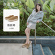 莎莎蘇【陳妍希同款】2026春新款小奶糕厚底增高輕盈一腳蹬老錢(qián)風(fēng)樂(lè )福鞋 沙金棕 34