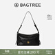 BAGTREE【明星同款】包包樹(shù)奶盒包植鞣皮單肩斜挎腋下通勤Hobo枕頭女士包 檀黑色-中號【磁吸拉鏈款】 高級小眾