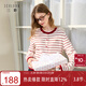 三彩2026春季新款圓領(lǐng)條紋針織衫長(cháng)袖開(kāi)衫外套繡花新年毛衫M