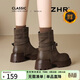 ZHR厚底短靴女2025新款冬季復古堆堆靴東北加絨加厚馬丁靴洋氣小短靴