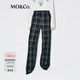MO&Co.休閑褲2025冬新品黑灰格紋抽繩松緊長(cháng)直筒高腰垂墜松弛MBE4PATT08 灰黑格 M /165
