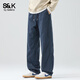 班尼路（Baleno）S&K系列復古純棉工裝褲男士2026春秋新款寬松直筒百搭休閑長(cháng)褲子 藏藍 【京東快遞】 L 【推薦115-130斤】