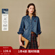 茵曼2025秋冬女裝新款復古休閑水洗刺繡抓毛牛仔襯衫寬松長(cháng)袖襯衣 牛仔藍 S