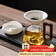 憶壺茶（YIHUTEA）公道杯茶漏過(guò)濾套裝耐高溫玻璃分茶泡茶杯羊脂玉白瓷茶葉過(guò)濾茶隔 羊脂玉瓷茶漏+胡桃木把公道杯