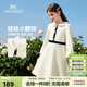 英氏（YEEHOO）女童連衣裙兒童裙子中大童裝娃娃領(lǐng)長(cháng)裙學(xué)院風(fēng)淑女春裝 米白 150