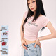 CHUU字母印花T恤女士2026夏季新品辣妹系帶抽褶修身圓領(lǐng)短袖上衣 淺粉色 S -00