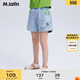 馬·拉?。∕.Latin）/童裝女大童牛仔短褲夏新款潮酷雙色口袋幾何繡標短褲 牛仔淺藍 120