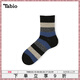 Tabio條紋襪子男秋冬保暖透氣含羊毛男襪中筒襪休閑長(cháng)襪 黑灰藍條紋 均碼 (25-27cm)