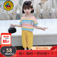 G.duck童裝女童套裝夏季兒童衣服女洋氣女寶寶短袖清爽中小童運動(dòng)裝夏天 條紋天藍色amkcgka 90碼建議1~2歲【 80-90】cm