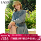 LAGOGO百搭長(cháng)袖牛仔連衣裙女拉谷谷春秋款純棉收腰百褶氣質(zhì)裙子 淺牛仔藍(N7) M