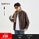 三福（SANFU）2025冬季男士英文刺繡PU皮衣夾克 舒適絨里翻領(lǐng)外套509997 咖啡色 M