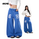 OEMG 藍色字母印花休閑衛褲女男春秋季jazz爵士舞寬松闊腿顯瘦長(cháng)褲子 藍色 【高品質(zhì)】 M [建議90-105斤]