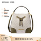 MICHAEL KORS【品牌直供】mk女包休閑輕奢水桶單肩包禮物送女友送女友生日禮物  OLIVE MULTI白色老花拼綠色