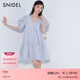 SNIDEL春夏甜美V領(lǐng)泡泡袖鏤空刺繡公主連衣裙SWFO241310 藍色 S （0）