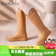 SooGree雨鞋女士成人高筒雨靴時(shí)尚防水防滑耐磨膠鞋厚底長(cháng)筒水鞋騎士雨靴