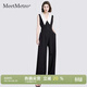 MeetMetro瑪依爾拼接撞色顯瘦連體褲女2026夏季感法式連體衣 黑色【現貨閃電發(fā)】 常規 M