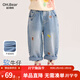 歐姆熊女童春秋季牛仔褲2026新款小童女孩寶寶洋氣長(cháng)褲兒童春裝直筒褲子 藍色 100 cm