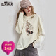 妖精的口袋蕾絲拼接印花長(cháng)袖t恤女2025年早秋新款設計感休閑上衣 小兔米白色 M