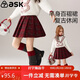 ASK JUNIOR兒童裙子冬季中大童學(xué)院風(fēng)格紋撞色女童防走光百褶裙新年裝短裙