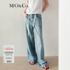 MO&Co.【臟臟褲】牛仔褲低腰含桑蠶絲寬松闊腿長(cháng)褲摩安珂 牛仔藍色 XS 25