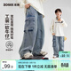 左西男童工裝牛仔褲子2026春新款兒童大口袋直筒褲長(cháng)褲 淺牛仔色 160