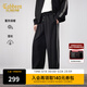 卡賓（CABBEEN）【撞色織帶】卡賓復古運動(dòng)休閑褲男2025秋季新款彈力寬松直筒褲子 煤黑色01 L /175/50