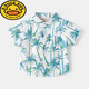 哈羅小黃鴨HAL.DUCK兒童短袖花襯衫男童立領(lǐng)襯衣海邊度假風(fēng)夏季polo衫男寶寶沙灘上衣 椰樹(shù)-V領(lǐng)短襯衫 120 cm