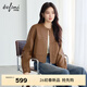 伊芙麗（eifini）朱珠代言圓領(lǐng)高級感廓形短款夾克拉鏈皮衣短外套2026春季新款女 咖啡 S 80-105斤