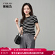 婭麗達簡(jiǎn)約薄款透氣條紋針織短袖女春夏新款內搭打底t恤套頭上衣 黑色 A0 L