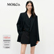 MO&Co.西裝春彈力綿羊毛時(shí)裝墊肩低腰線(xiàn)廓形外套MBE1BLA006 黑色 M 165