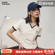 馬登女裝 新款老錢(qián)風(fēng)復古V領(lǐng)Polo衫女士t恤高檔正肩短袖夏秋日系上衣 米白色 /2025夏季衣服新款 M