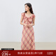 自巧小個(gè)子紅色雪紡格紋連衣裙女2025夏裝新款掐腰裙度假風(fēng)長(cháng)裙子 紅白格 S （尺碼：3）