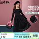 ASK JUNIOR女童裙子秋冬季兒童絲絨連衣裙舞蹈裙中大童晚禮服表演裙黑色 160