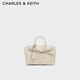 CHARLES&KEITH26春季新品鎖扣褶皺手提凱莉包斜挎包CK2-30271702 Sand沙色 S