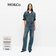 MO&Co.連體褲牛仔褲經(jīng)典懷舊洗磨棉質(zhì)高腰及地直筒磨邊MBE1JPS002 牛仔藍色 S /160