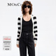 MO&Co.針織開(kāi)衫含馬海毛綿羊毛春秋精致鉆扣短款外套摩安珂新年紅 黑白條色 S