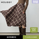 moussy 春季新品復古格紋不規則裙擺長(cháng)款半身裙028IAA31-1027 065花紋棕色 S