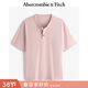 Abercrombie & Fitch經(jīng)典小麋鹿圖案男裝25夏季美式重磅寬松亨利領(lǐng)短袖T恤 淺粉色 XL (180/116A)尺碼偏大
