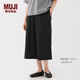 MUJI女式 泡泡紗輕便七分褲褲子女款25年秋季寬松闊腿褲女裝BE1Z8A5A 黑色 L (165/70A)
