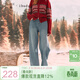 三彩2025冬季新款加絨牛仔褲高腰寬松闊腿褲長(cháng)褲女