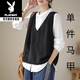 花花公子（PLAYBOY）針織V領(lǐng)開(kāi)衫馬甲女春秋新款文藝鏤空口袋寬松百搭無(wú)袖馬夾 20242183黑色2025 均碼
