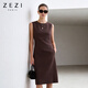 ZEZI連衣裙女夏季法式復古高級感無(wú)袖背心裙氣質(zhì)顯瘦裙子 烏木棕 M （105-115斤）