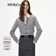 MO&Co.針織衫開(kāi)衫綿羊毛山羊絨高智感扭繩絞花肌理短款摩安珂 淺花灰色 XS 155