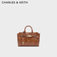 CHARLES&KEITH26春季新品鎖扣褶皺手提凱莉包斜挎包CK2-30271702 Distressed Tan復古鞣褐 S