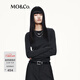 MO&Co.長(cháng)袖T恤2025秋新品含棉彈力修身短款簡(jiǎn)法標語(yǔ)圓領(lǐng)MBE3TEET05 黑色 M /165