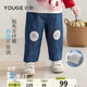 幼歌（YOUGE）春季新嬰幼兒卡通貼布繡直筒藍色中小童軟牛仔褲 牛仔藍（73-80兩用襠） 80 cm