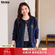 MsShe【18支北極絨】大碼女裝2025新款秋裝胖mm寬松刺繡毛衣外套 藏青藍色現貨 3XL